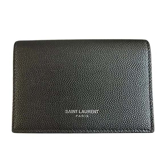 Saint Laurent Black Pebbled Leather Card Holder Pocket Organizer